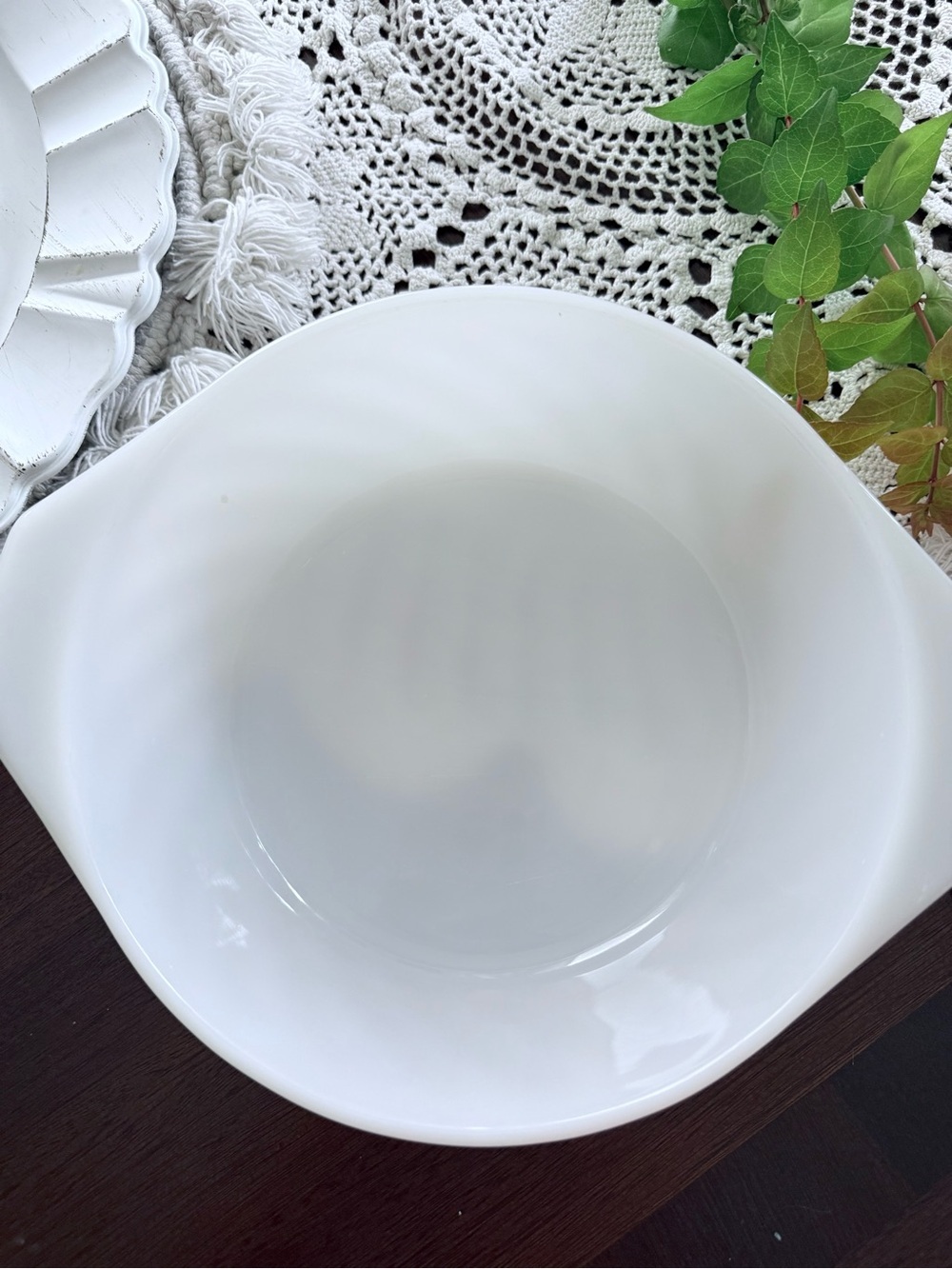 Vintage Anchor Hocking White Milk Glass Swirl Serving Bowl - 10”
